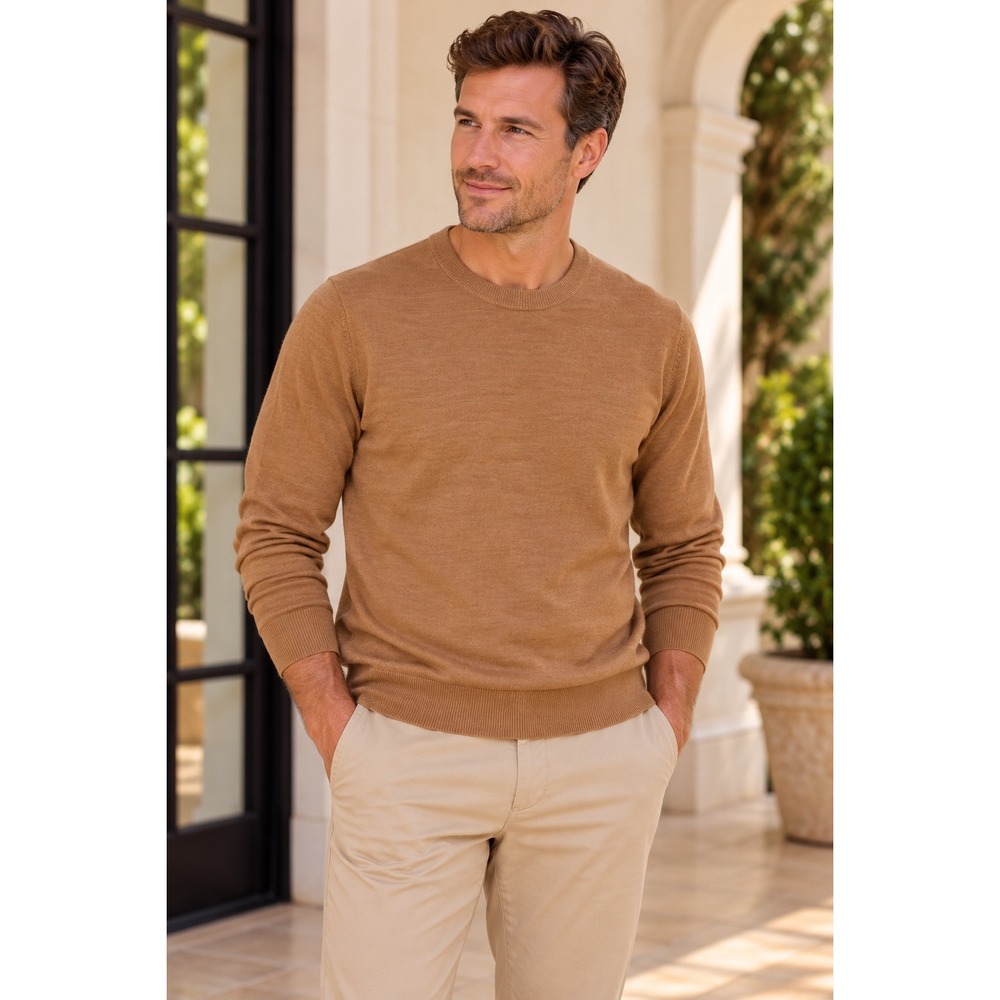 Banana Republic Men's M 100% Merino Wool Crewneck Sweater Camel Tan